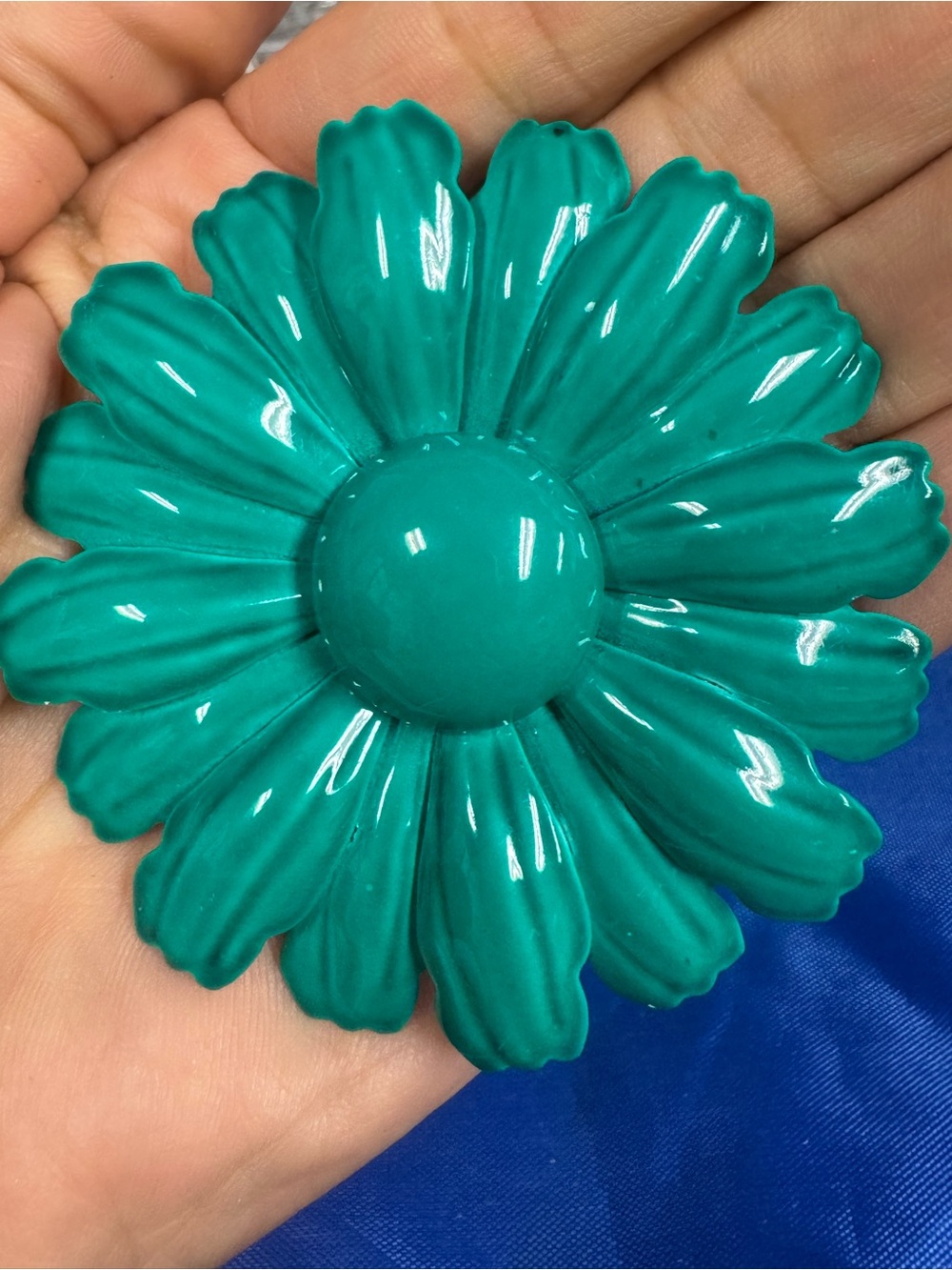 Teal Enamel Metal Flower Brooch - Women Jewelry Brooches